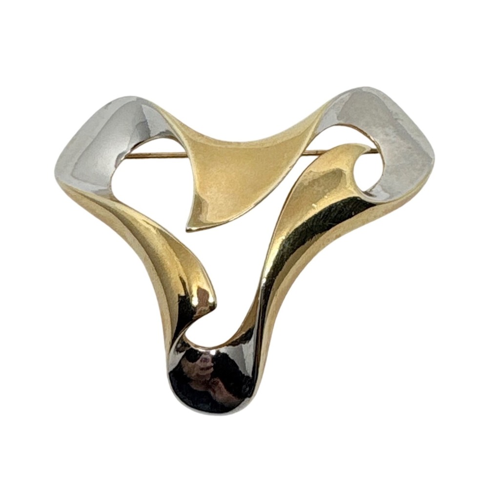 Trifari Two Tone Abstract Brooch Gold Silver MCM Modernist Pin Vintage 2" Large